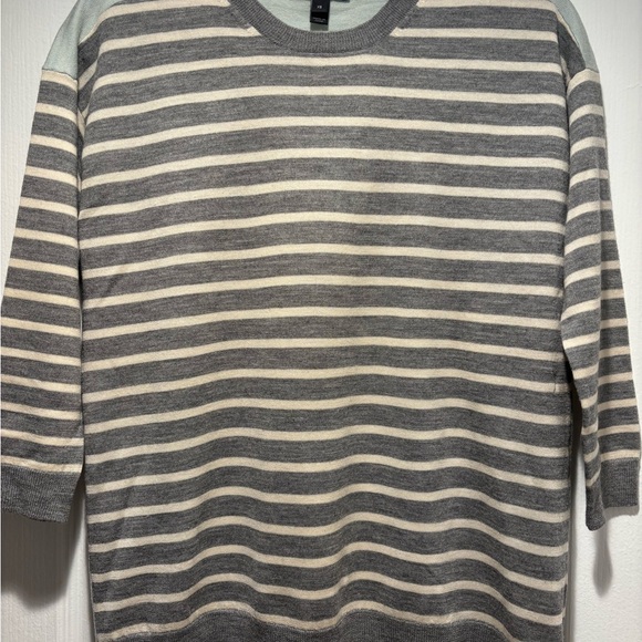 J. Crew Sweaters - J. Crew Ladies Gray and Cream Stripe Merino Wool Crewneck Sweater size XS